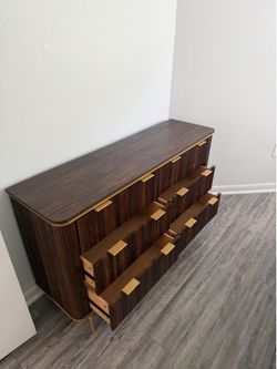 NEW 6-Drawer Modern Dresser – Walnut Finish with Gold Legs – 54” Wide