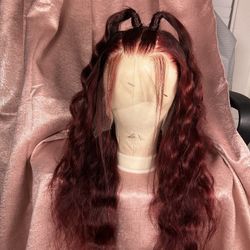 Red Human Lace Front Wig 