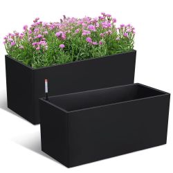 Rectangular Planter for Outdoor Plants, Self-Watering Flower Pot with Water Level Monitoring 