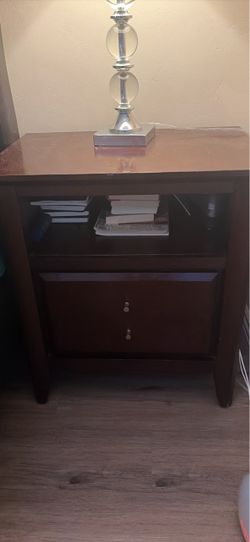 Dark Wood Nightstand with Cabinet