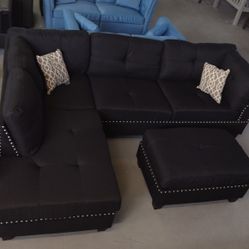 Black Sectional With Ottoman 