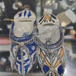 2 Moroccan Ceramic and Silver  Babouche's From The Late  19 Century!!