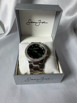 Sean John Silver-Tone Watch with Green Dial