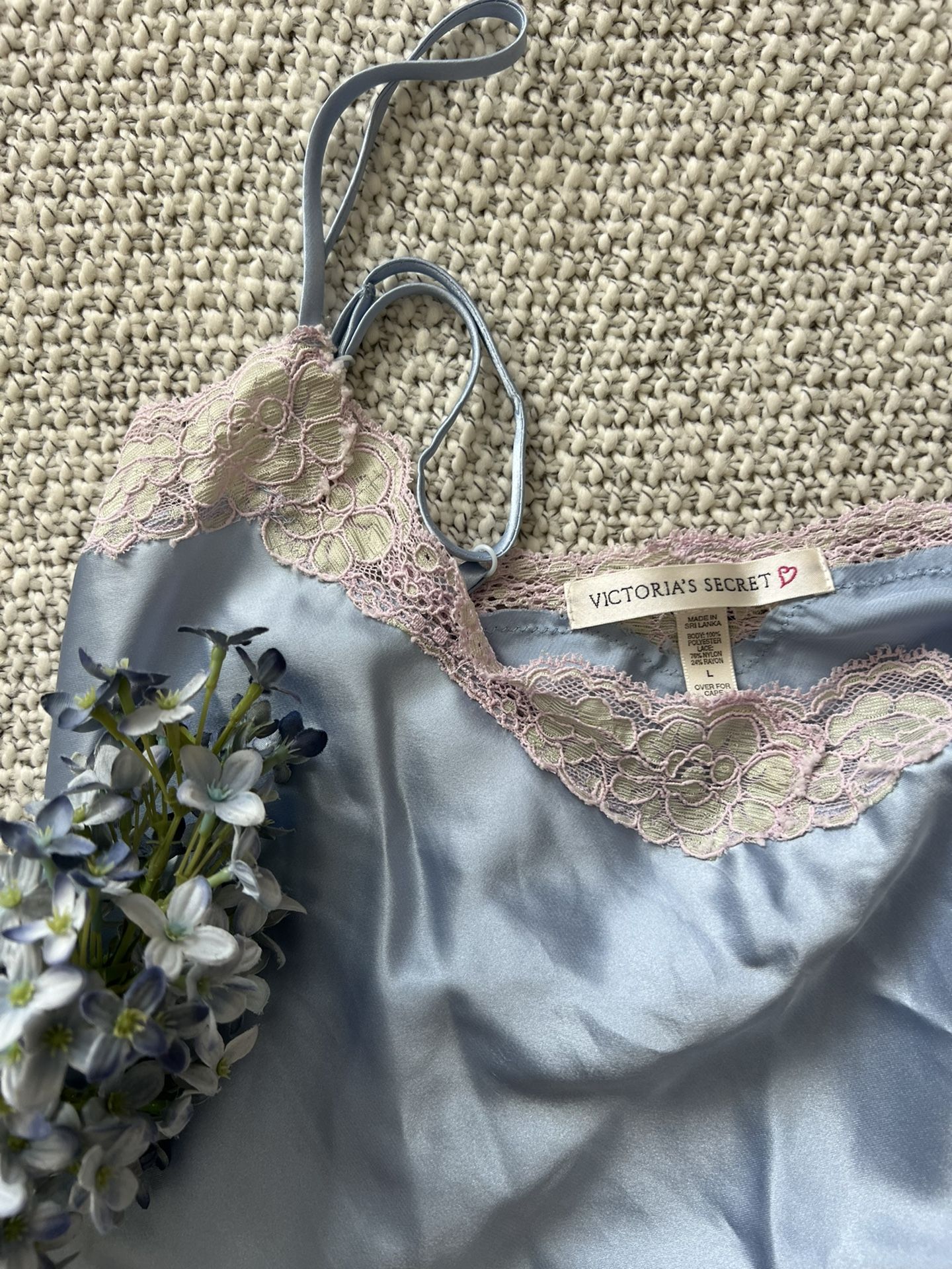 Vintage Victoria’s Secret Baby Blue Slip With Light Pink Lace Trimming