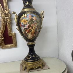 Fine Quality Porcelain And Brass Vase ,flowers both sides. 1500 each 