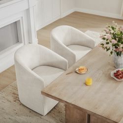 2X Linen Color Fabric Dining Chairs