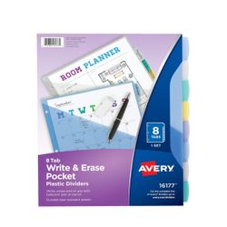 Avery Write & Erase Pocket Plastic Dividers, 8-Tabs NEW!! SEALED