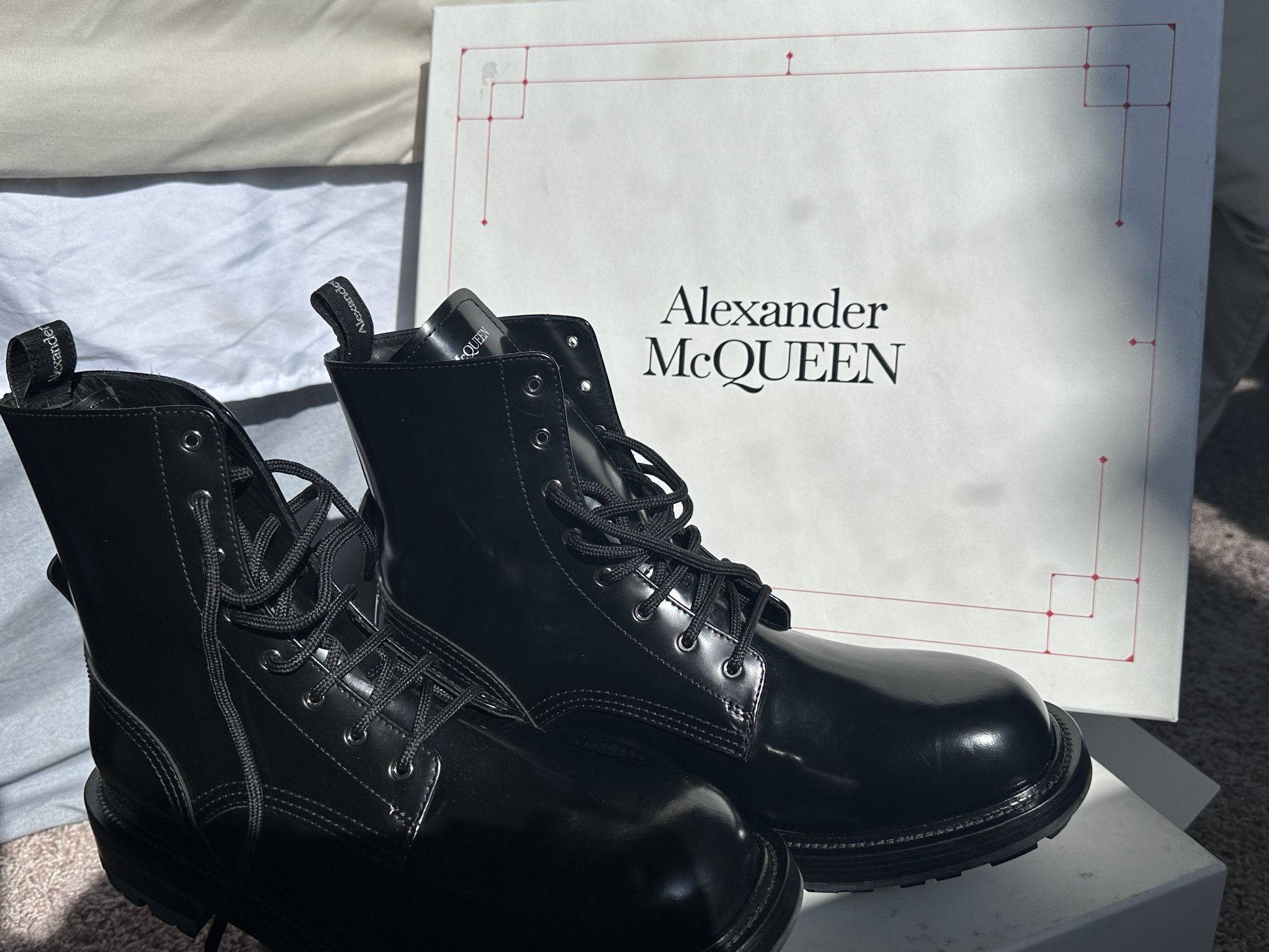 Alexander McQueen Boot Leather Rubber Shiny Liquid Spazzolato Black