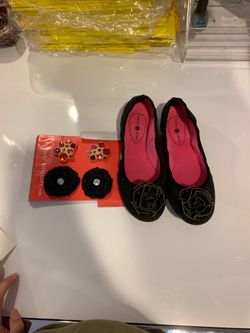 New Lindsay Phillips black glitter Ballet Flats size 6 with two adjustable clips