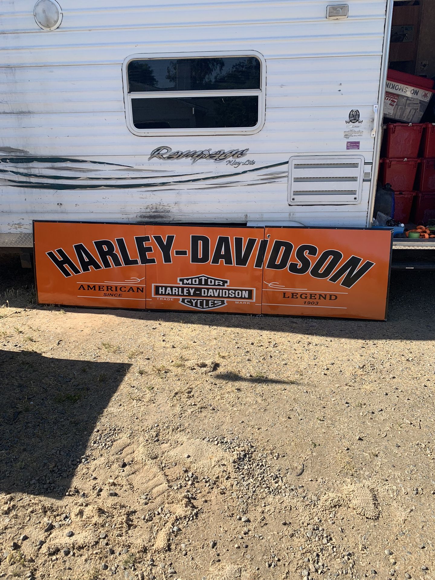 HARLEY DAVIDSON MOTORCYCLE PORCELAIN SIGN VERY LARGE 30 x 120 INCHES SINGLE SIDED ,
