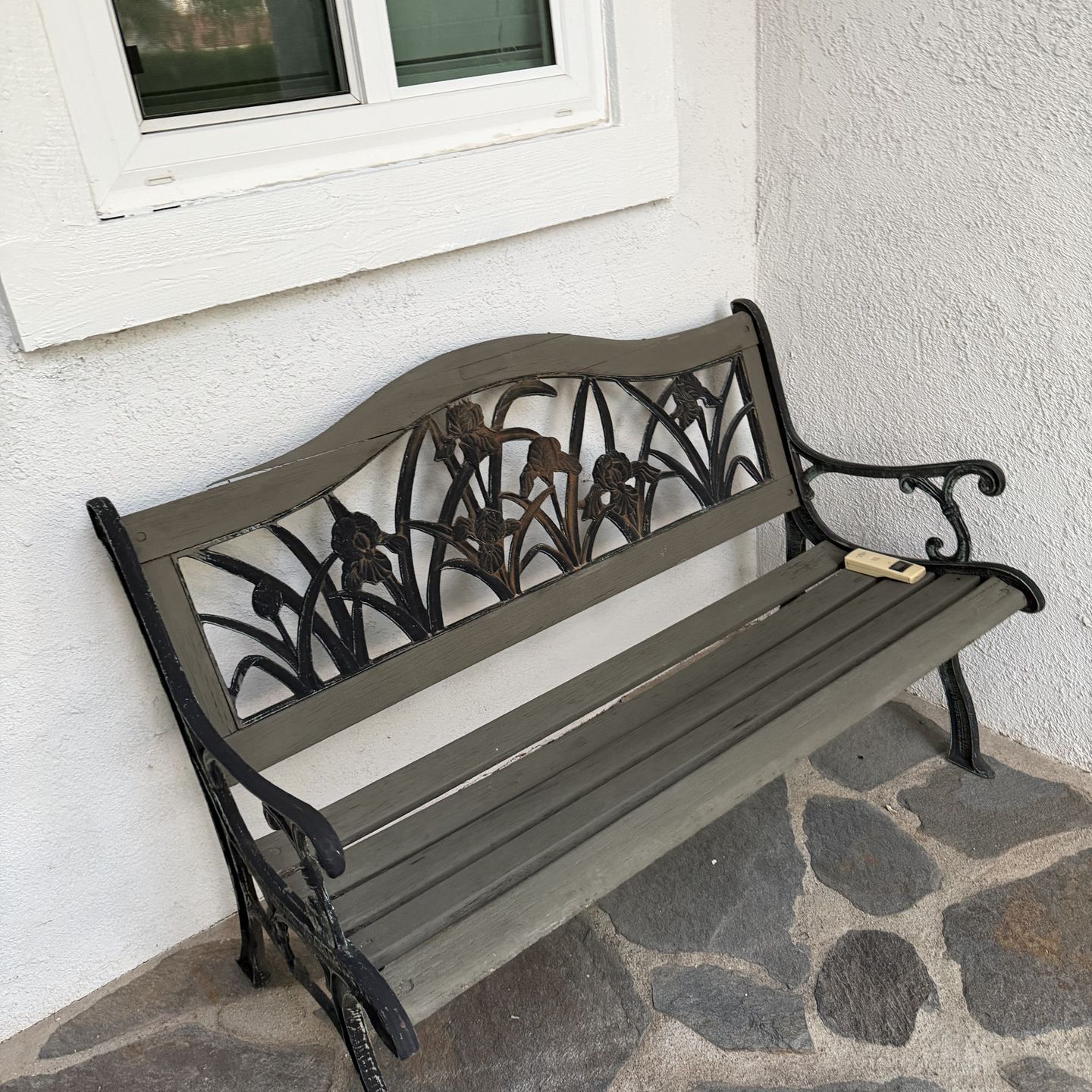 garden bench is a Berkeley Forge Cast Iron and Wood Slatted Garden ...