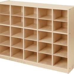 25-Compartment Mobile Cubby Storage Cabinet, 5x5, Toy Organizer, Natural