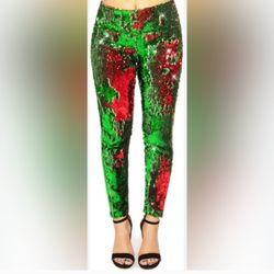 NEW Tipsy Elves Red & Green Reversible Sequin Holiday Christmas High Waist Pants