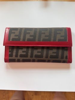 Rare Vintage Fendi Zucca Long Flap Wallet with Removable Checkbook Insert - Red