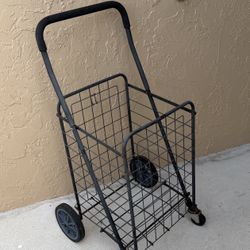 Mainstays Adjustable Steel Rolling Cart Black Length 21.5 x Width 19.5 x Height 38.4 There are signs of wear and rust.