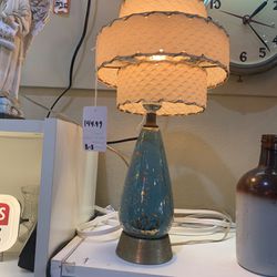 10x17 mid-century modern turquoise mini-lamp RARE. Fiberglass 3 tiered original shade. 149.99.  Johanna at Antiques and More. Located at 316b Main Str