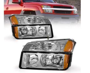 Headlight Assembly for 2002 2003 2004 2005 2006 Chevy Avalanche 1 Fits Body Cladding Models with Chrome Housing Amber Reflector Passenger and 