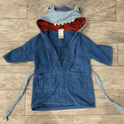 Hooded Bathrobe Or Swim Robe towel (blue Shark Size 3/4)