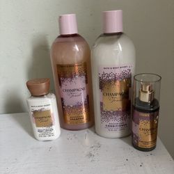 Bath and Body Works Champagne Toast 4-Piece Shampoo, Conditioner, Body Lotion, and small sized perfume