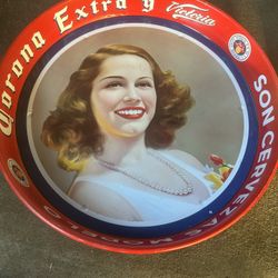 Vintage 13" Corona Extra Victoria Woman Metal Beer Tray Cervezas
