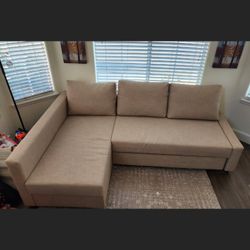 IKEA FRIHETEN Sleeper Sectional Sofa w/ Chaise & Storage – Beige/Khaki