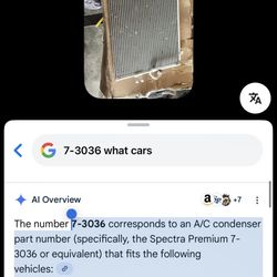 7-3036 corresponds to an A/C condenser part number (specifically, the Spectra Premium 7-3036 or equivalent) that fits the following vehicles:  Infinit