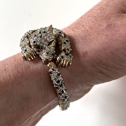 Vintage Rhinestone Crystal Panther Bracelet
