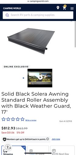 New Solera RV Awning Roller 14’ & 17’ Black Motorhome Trailer Awning