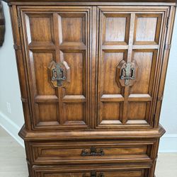 Gorgeous Antique Mediterranean Style Pecan Wood Amoire