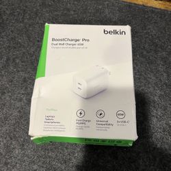 New - Belkin 65W Dual USB C Charger Block, Super Fast Charging PD3.0 w/ GaN