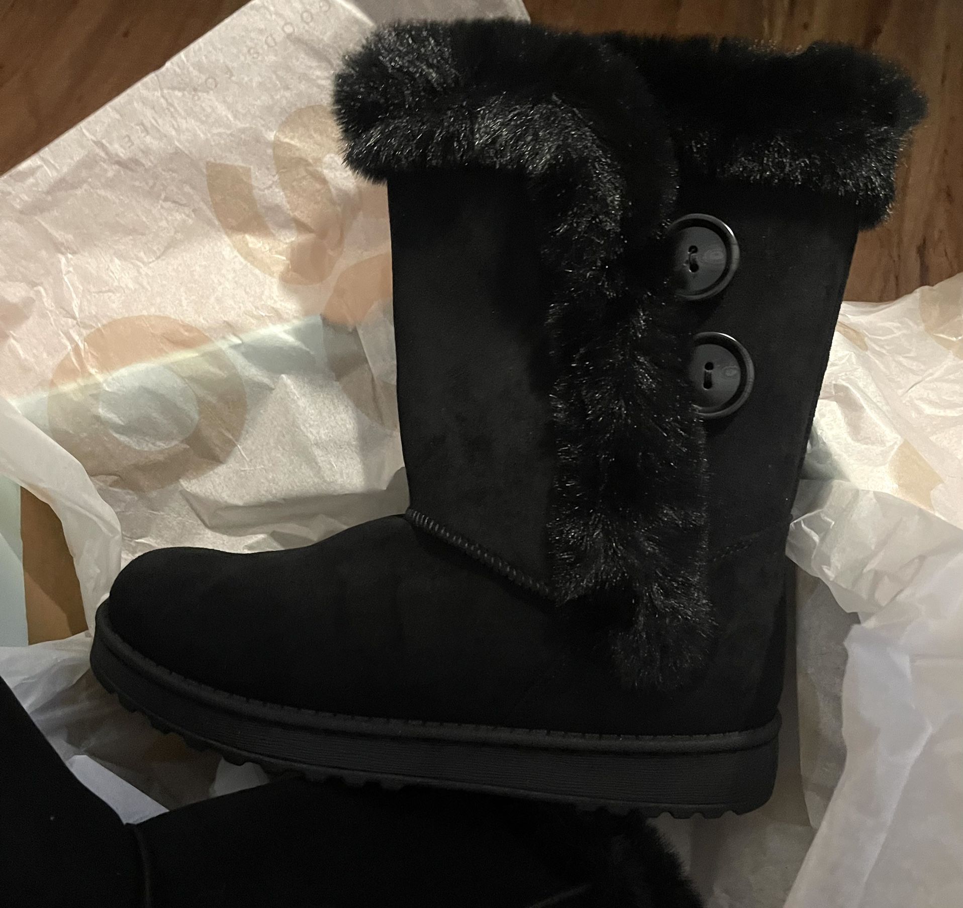Fur-Lined Black Suede Button-Up Winter Boots ( Brand New)