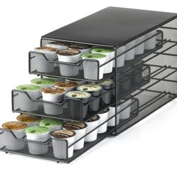 Coffee K-Cup Storage Caddy - 3 Drawers Black Metal