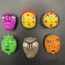 Set of 6 Colorful Face Magnets - Handmade Whimsical Mask Folk Art Fridge Decor