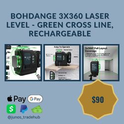BOHDANGE 3x360 Laser Level - Green Cross Line, Rechargeable