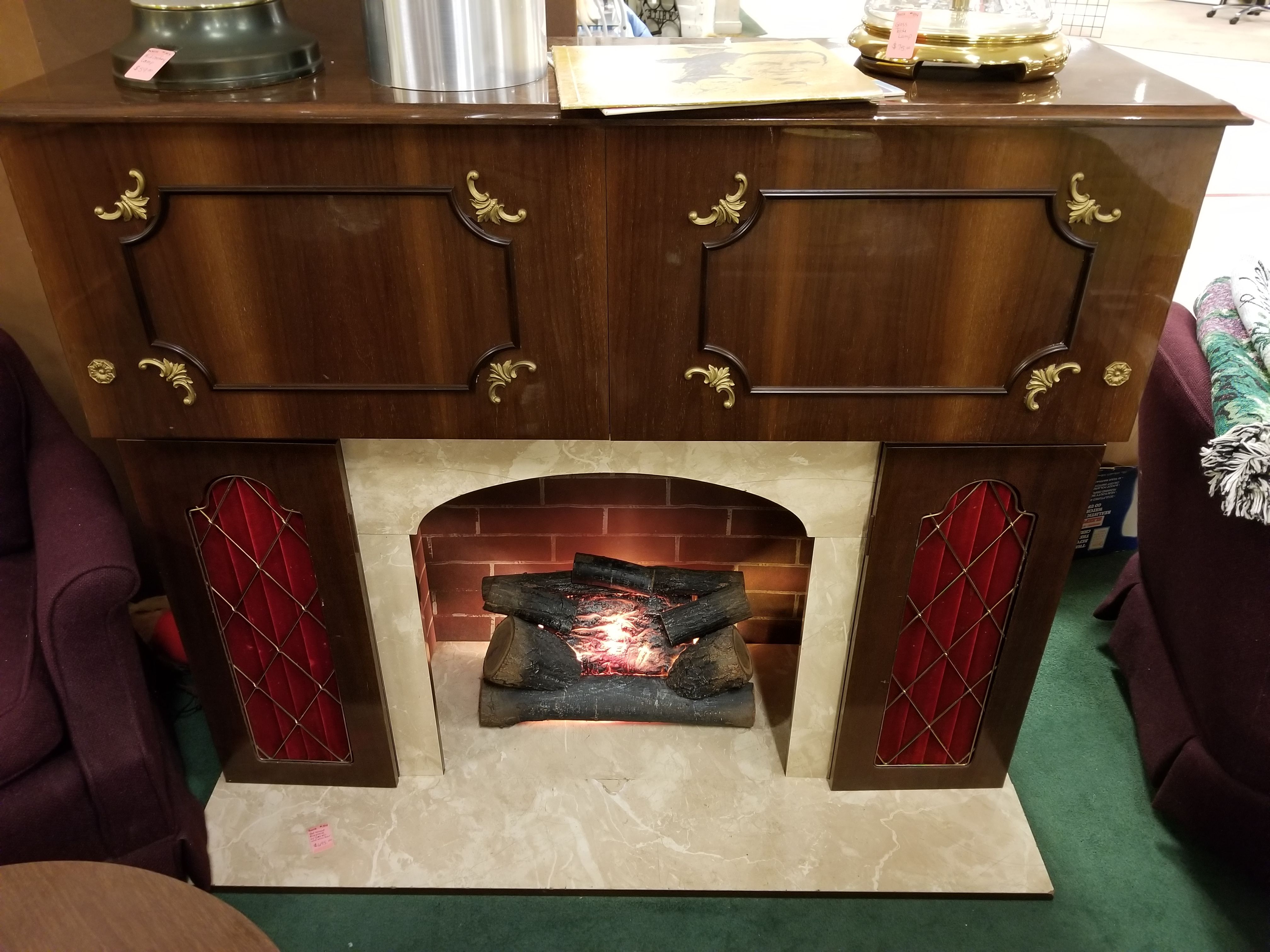 Midcentury electric fireplace , bar, stereo vintage for Sale in