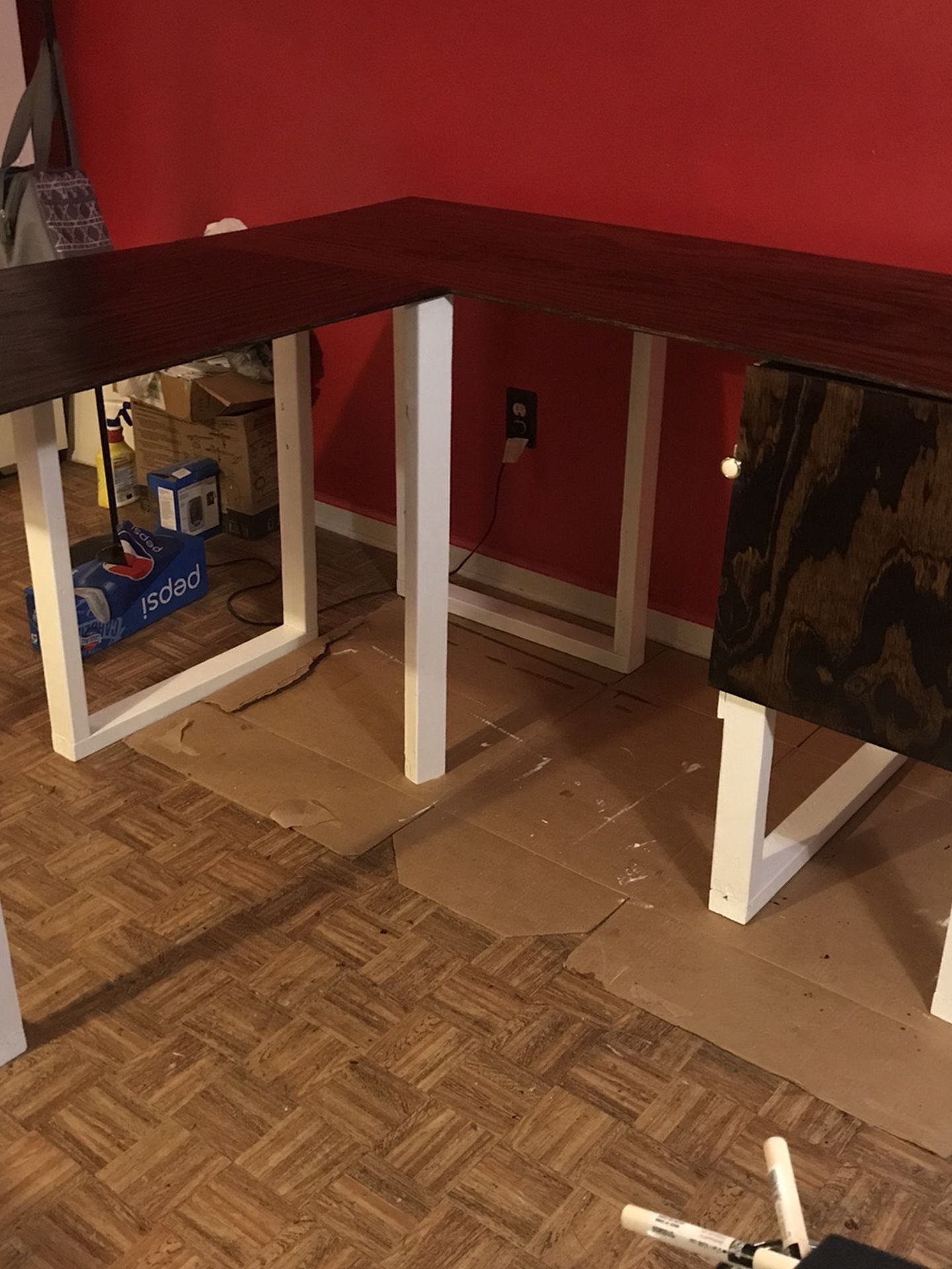 L-shaped Expresso Stain Top Desk With Storage Cabinet