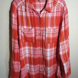 Pilcro Top Orange Plaid Soft Button Down Tunic Boho Fall Women S 