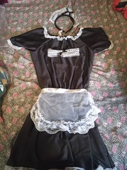 French Maid Costume with Apron , Headband and neck band