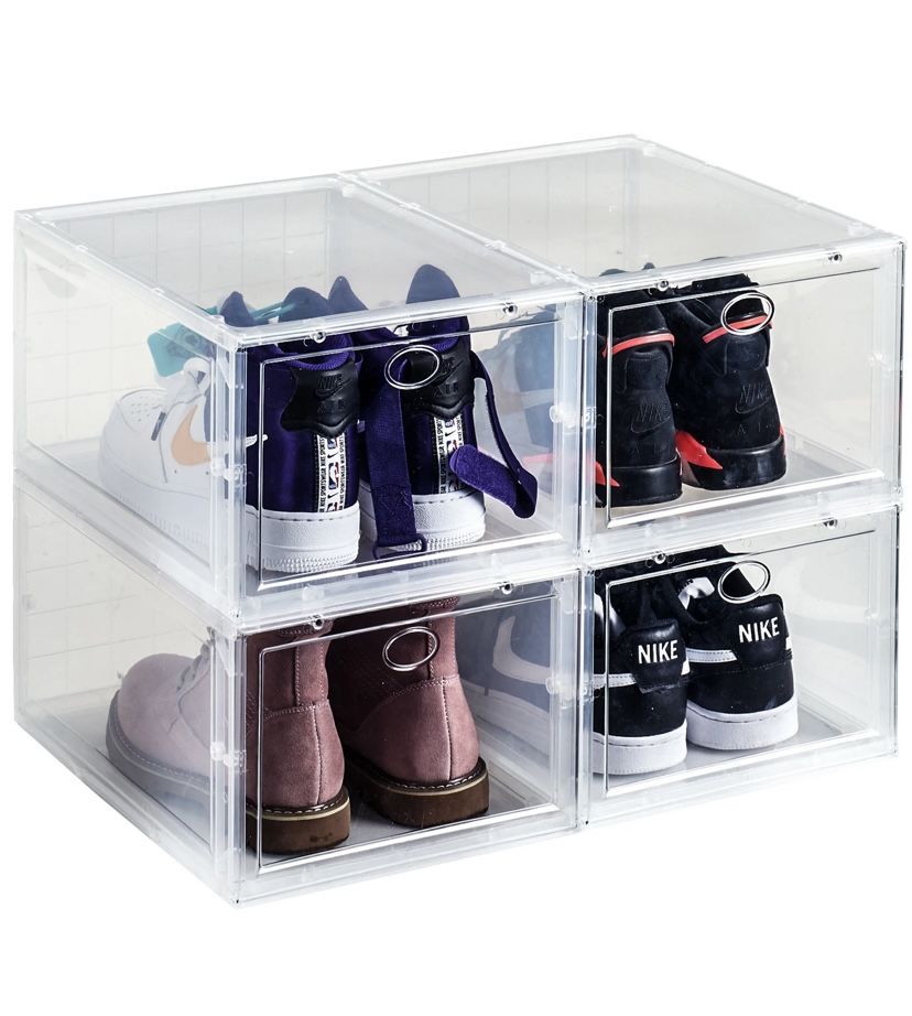 4 Pack Storage Shoe Box, Stackable Storage Bins Shoe Container Organizer - Large