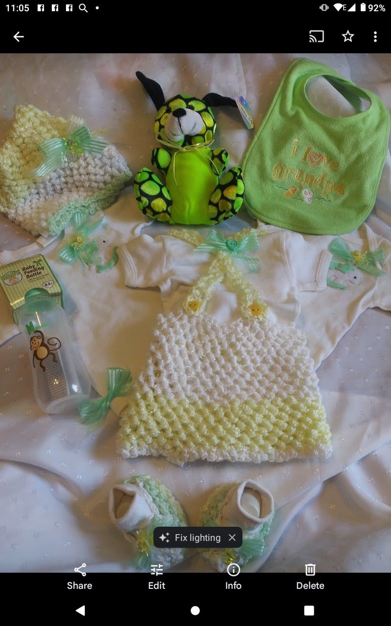 Beautiful Kinttied Mint & Green & White Baby Gift 
