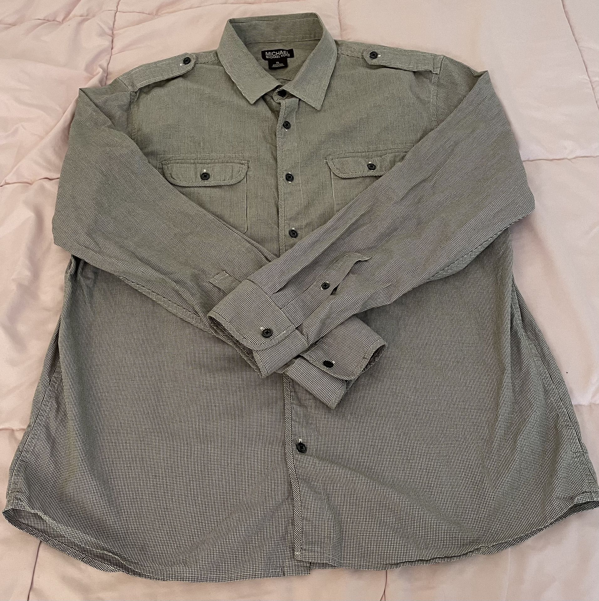 Michael Kors Men’s Long Sleeve Button Down Gingham 100% Cotton Shirt, size XL