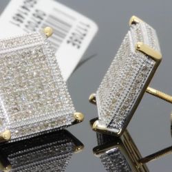  Sterling Silver Yellow Gold Plated Diamond Earrings , 0.60 Carats