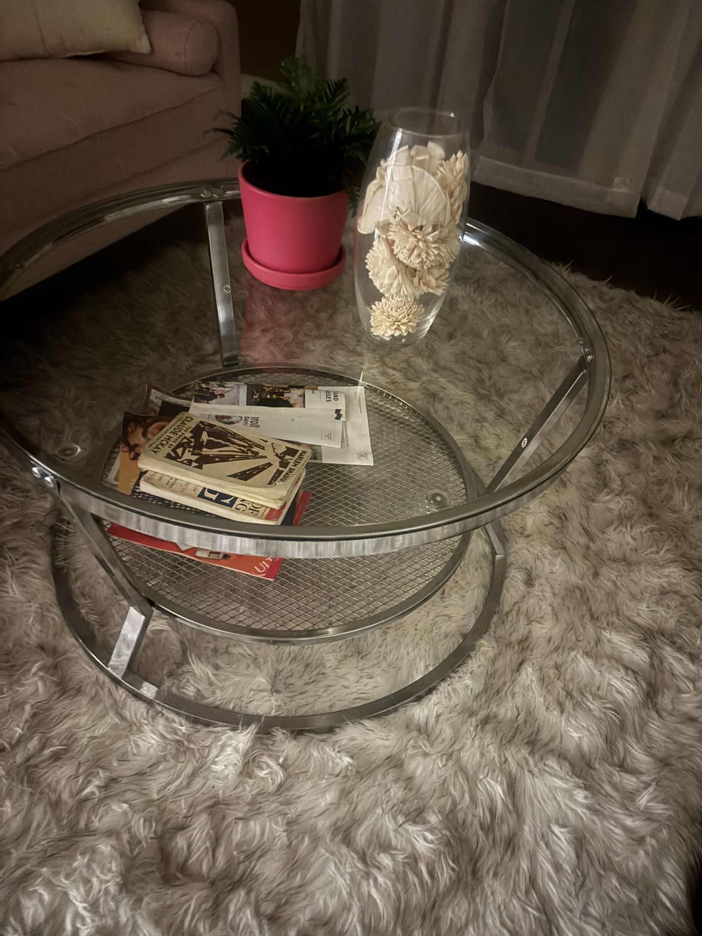 Round Glass Coffee Table with Chrome Base