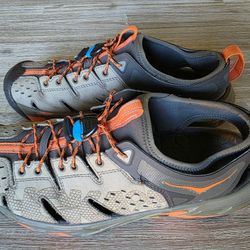 Hoka Mens Size 8, Sandals, Leather Top.  hybrid hiking sandal designed for trails & water. Selling due to foot problem. ORiGINAL Price $140