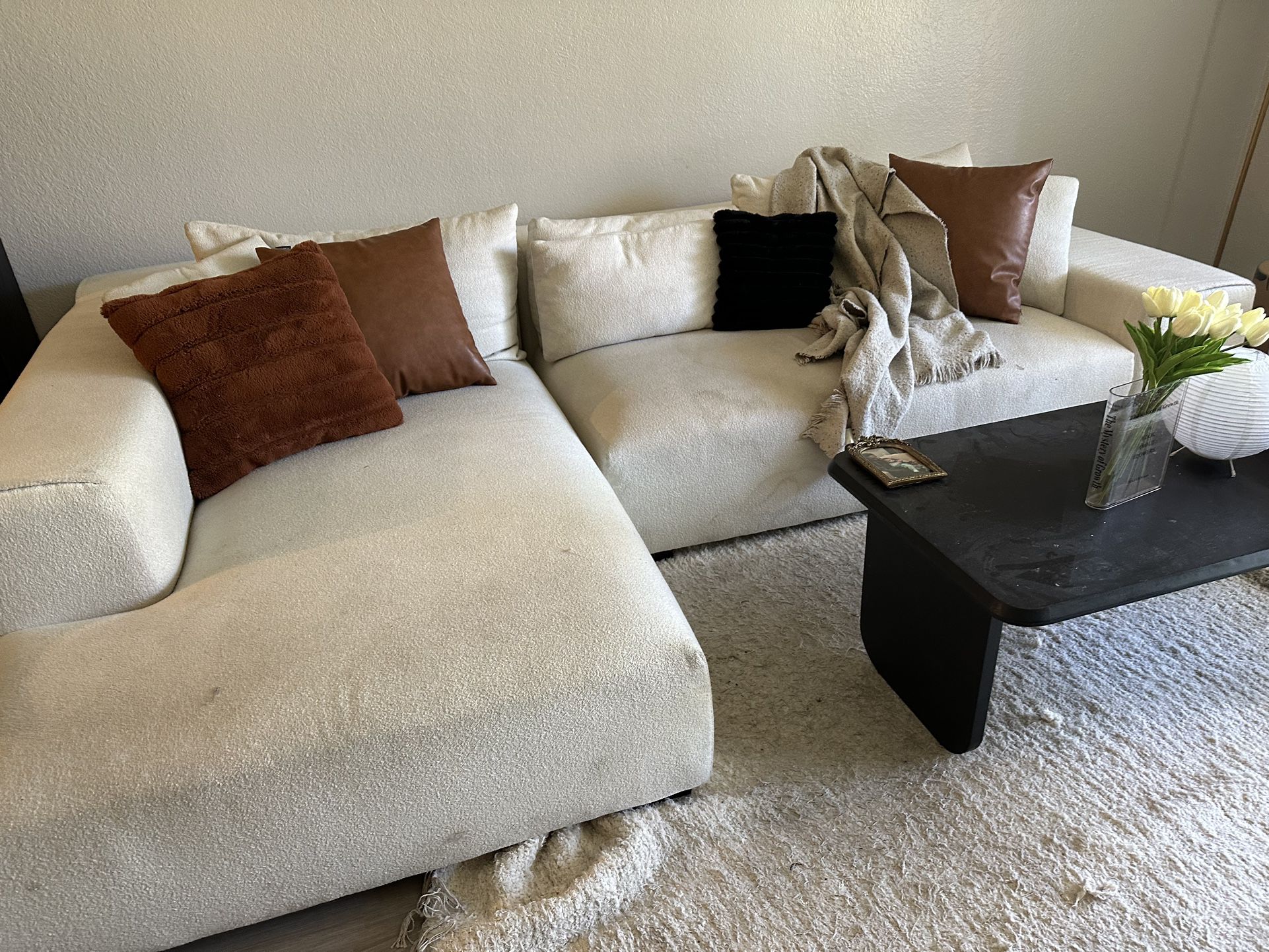 Cream Boucle Sectional Couch With Chase