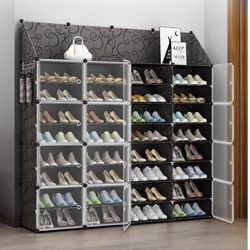 Portable Shoe Rack Organizer with Door, 96 Pairs Shoe Storage Cabinet Easy Assembly, Plastic, Adjustable, Stackable Detachable Free Standing (V066)