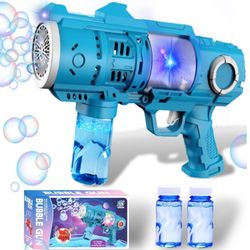 Bubble Gun, Automatic Light Up Bubble Blower with 2 Bottles of Bubble Solution, Suitable for Outdoor Toys for Boys & Girls