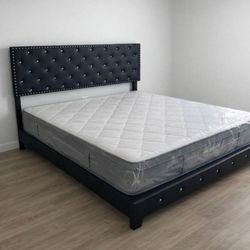 New KING SIZE BED FRAME WITH MATTRESS AND BOXSPRING BED SET  FREE BOXSPRING 