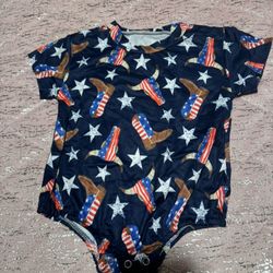 Newborn Baby Short Sleeve Romper, Casual Style Summer Independence Day, Star And Cowboy Boots American Flag Print, One-Piece Bodysuit For Infants And 