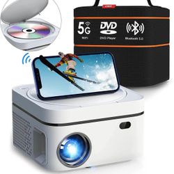 5G WiFi Projector Built in DVD Player with Bluetooth Portable DVD Projector 1080P Support, Outdoor Movie Projector with Carry Bag, Compatible with TV/